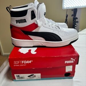 Puma White and Red High-Top Sneakers